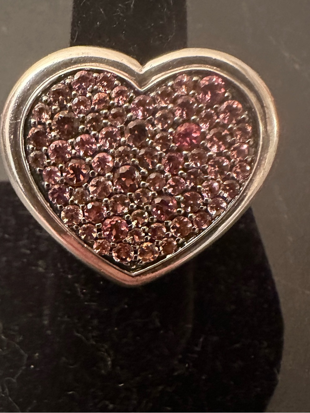 John Hardy large heart shape Sterling Silver and pink sapphire ring